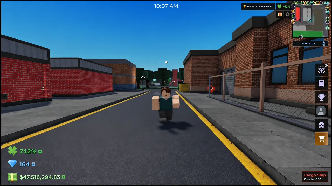 Player avatar sprinting down a city street with the Navigate button visible on the HUD