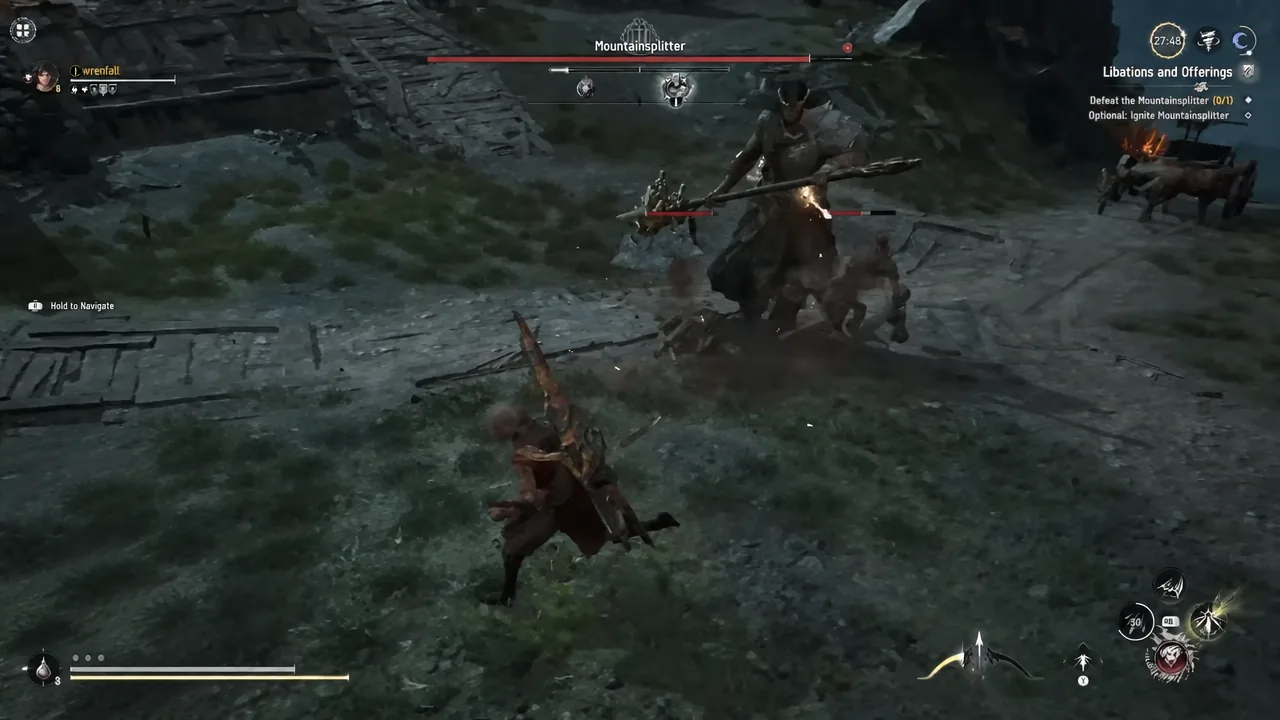 Libations and Offerings quest tracker showing Defeat the Mountainsplitter during the first phase