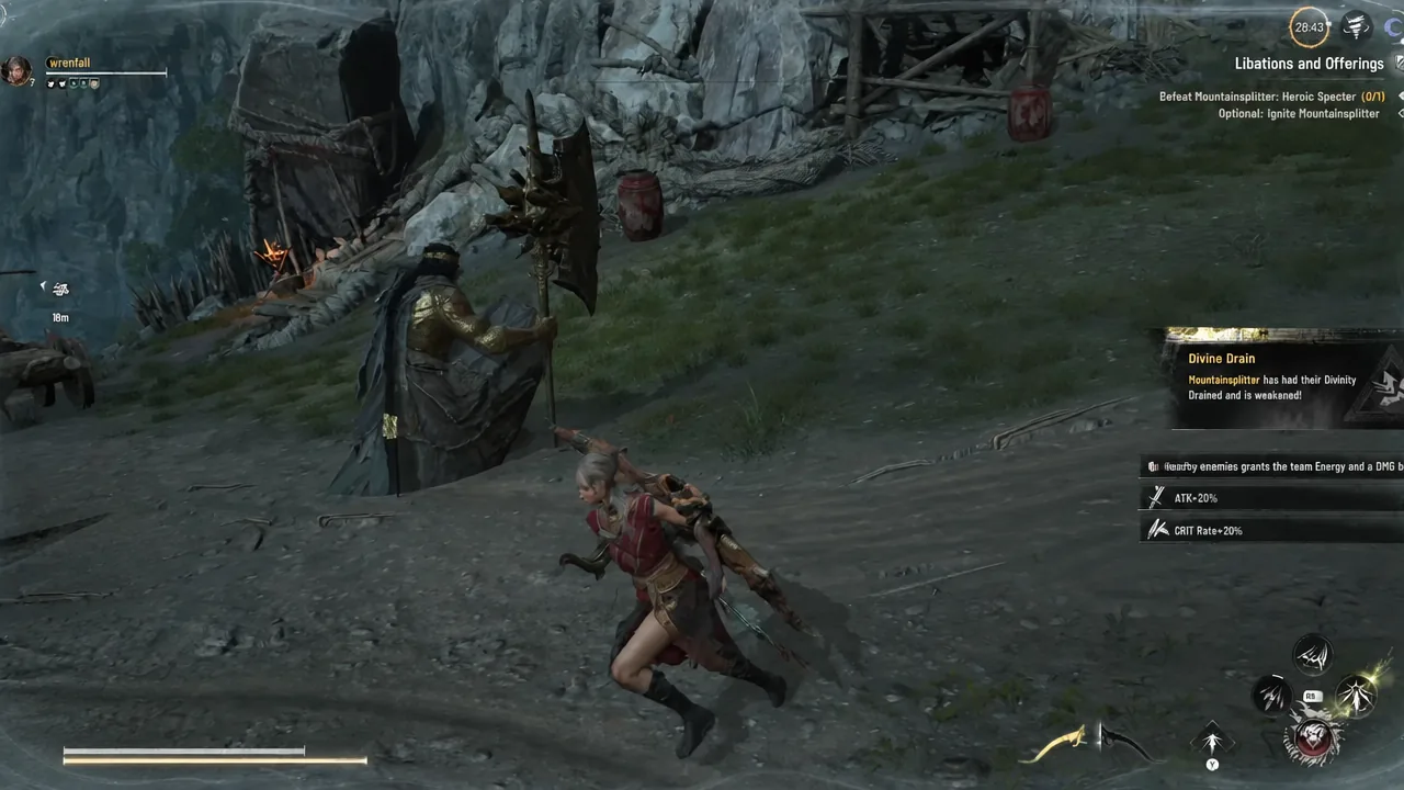 Objective screen updating to Mountainsplitter: Heroic Specter as the player moves through the arena