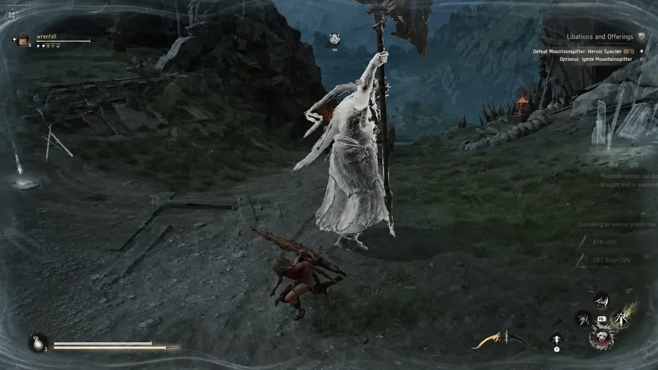 Combat against the Heroic Specter with the Libations and Offerings tracker visible on screen