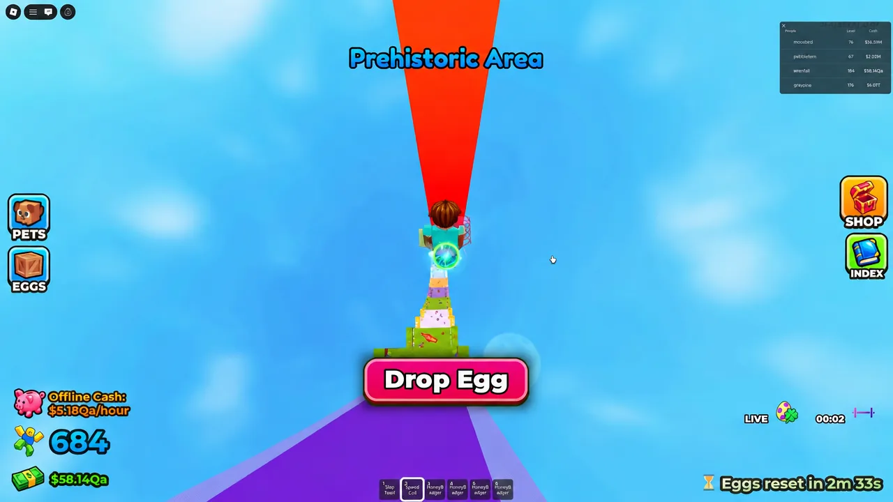 Drop Egg prompt highlighted in the Prehistoric Area as the player places an egg