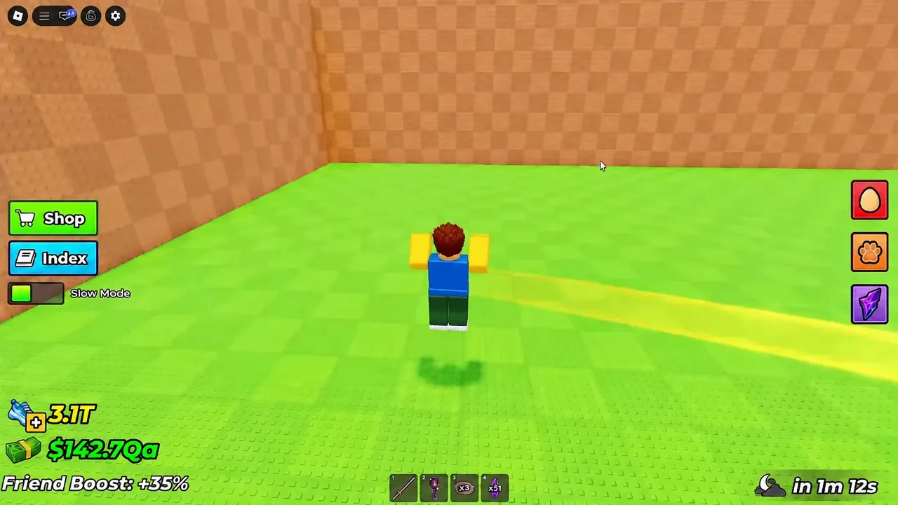 Steal An Egg gameplay with the Slow Mode control shown while the player moves
