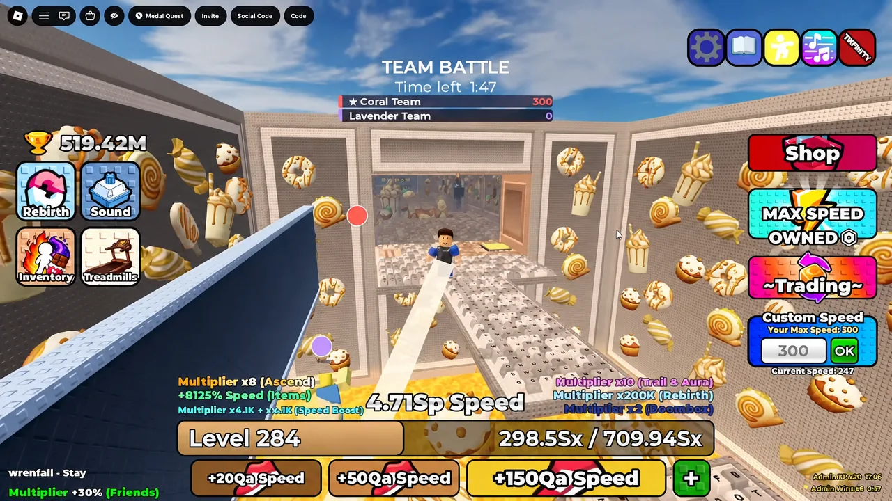 Running a keyboard stage during the Team Battle with the custom speed field set to 300