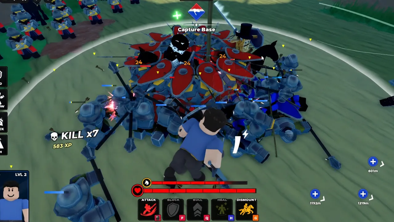 Capture Base contest in progress while the player fights surrounding enemy troops