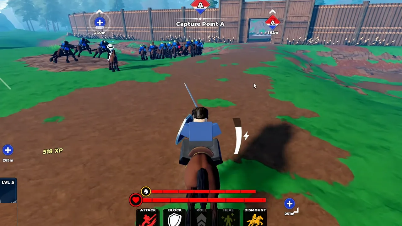 Capture Point A on screen as a mounted player rides toward the objective with allied troops