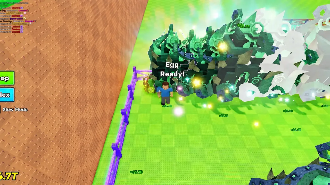 Egg Ready prompt floating above the player avatar beside eggs in the pen