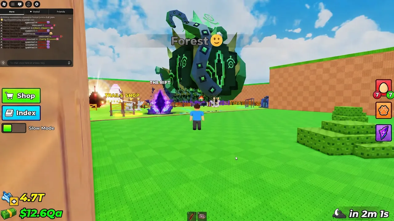 Avatar walking up to the purple Rift portal in the Forest area