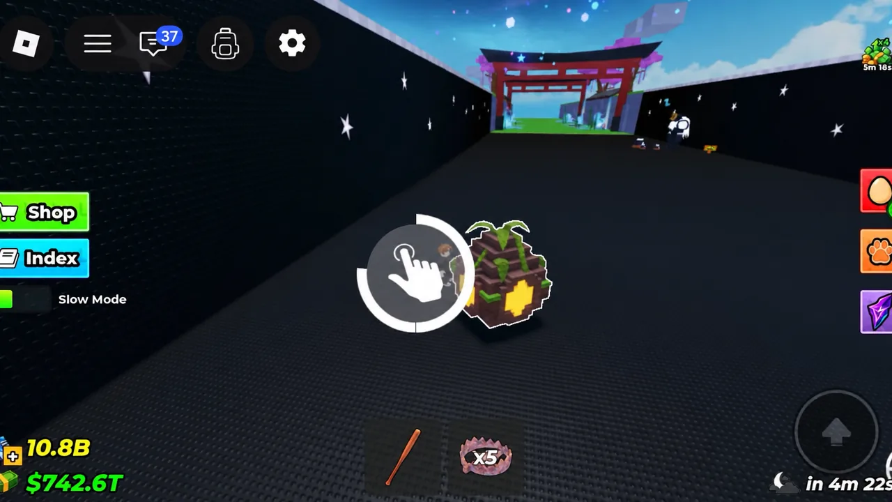 Interaction prompt appearing over an object during an egg run in Steal An Egg