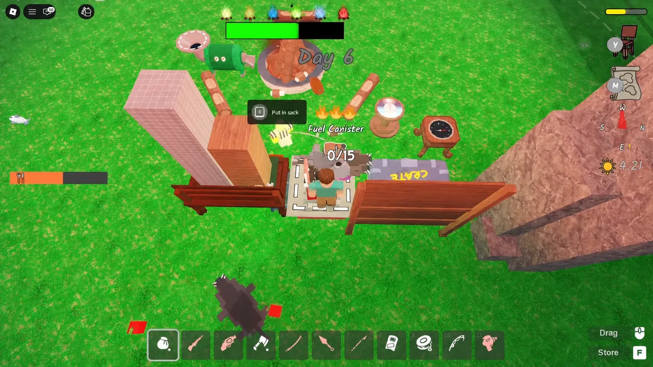 Highlighted Fuel Canister being added to the player's sack during a daytime scavenging run