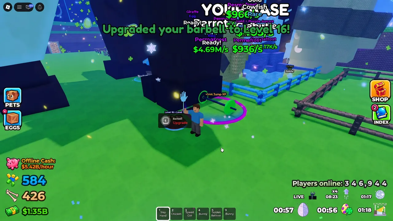 Barbell upgrade prompt on screen showing the barbell moving up to Level 16