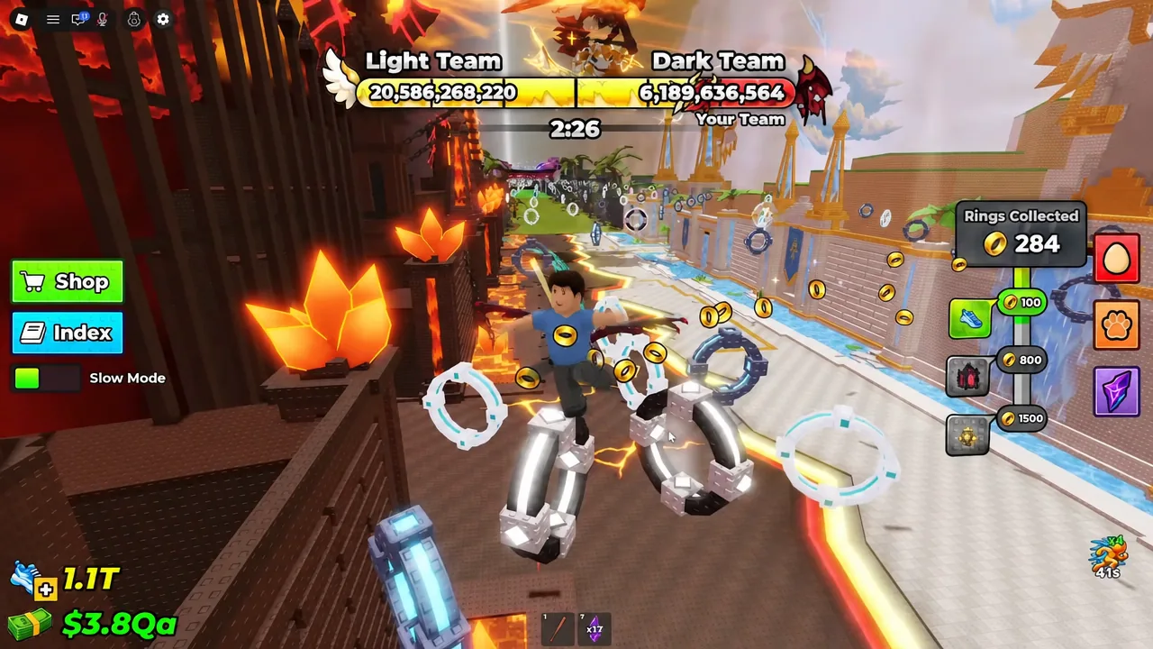 Avatar collecting glowing rings along a course with the Rings Collected counter on screen
