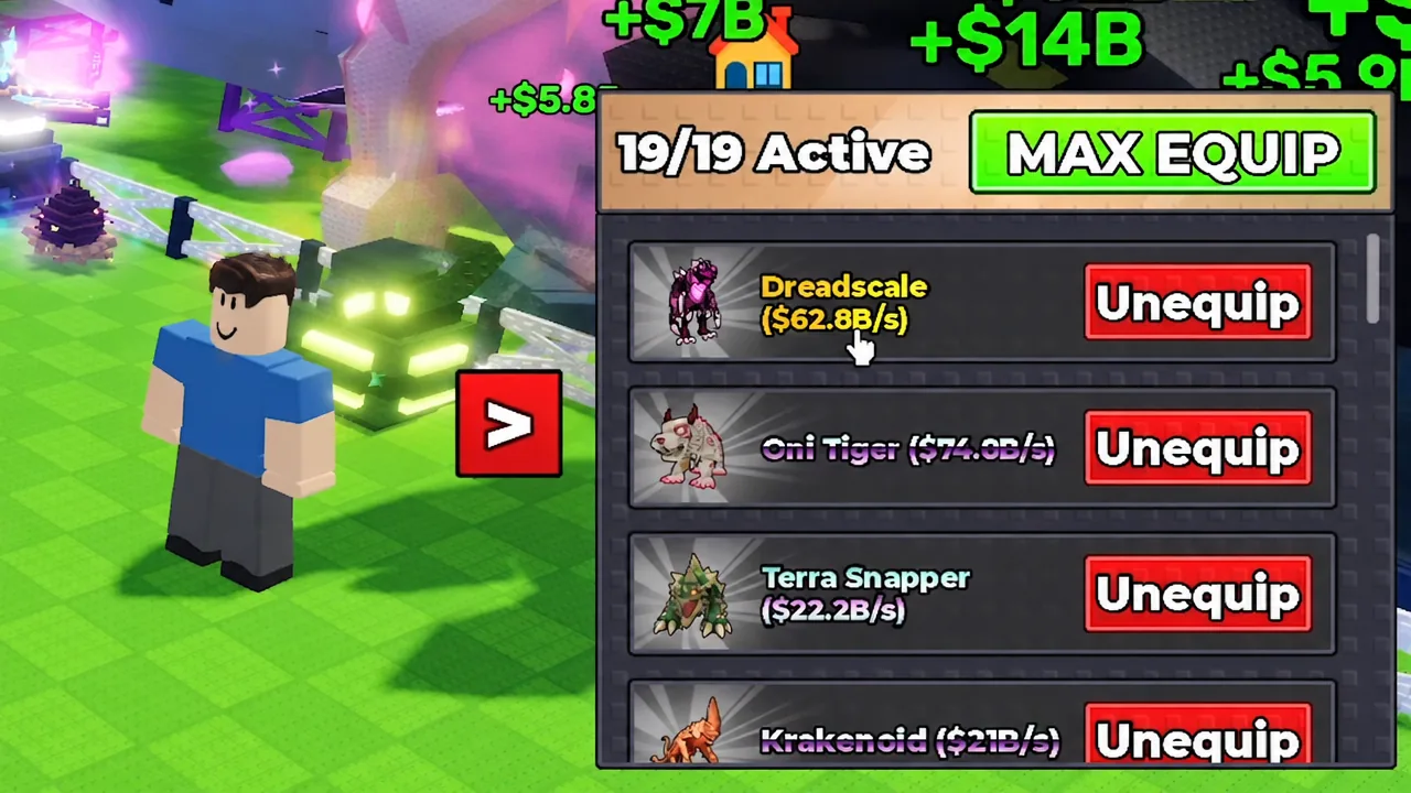 Active Pets menu with Dreadscale selected and an Unequip button shown