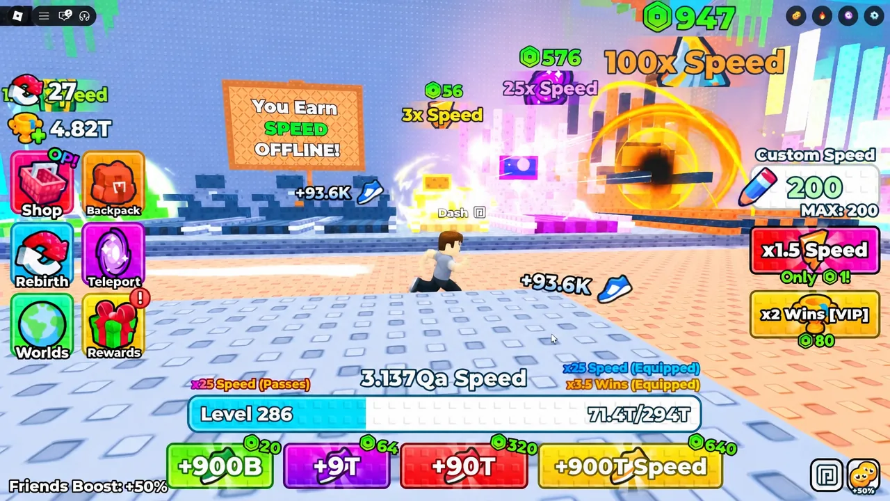 Monkey avatar running in the treadmill area with the Custom Speed field set to 200