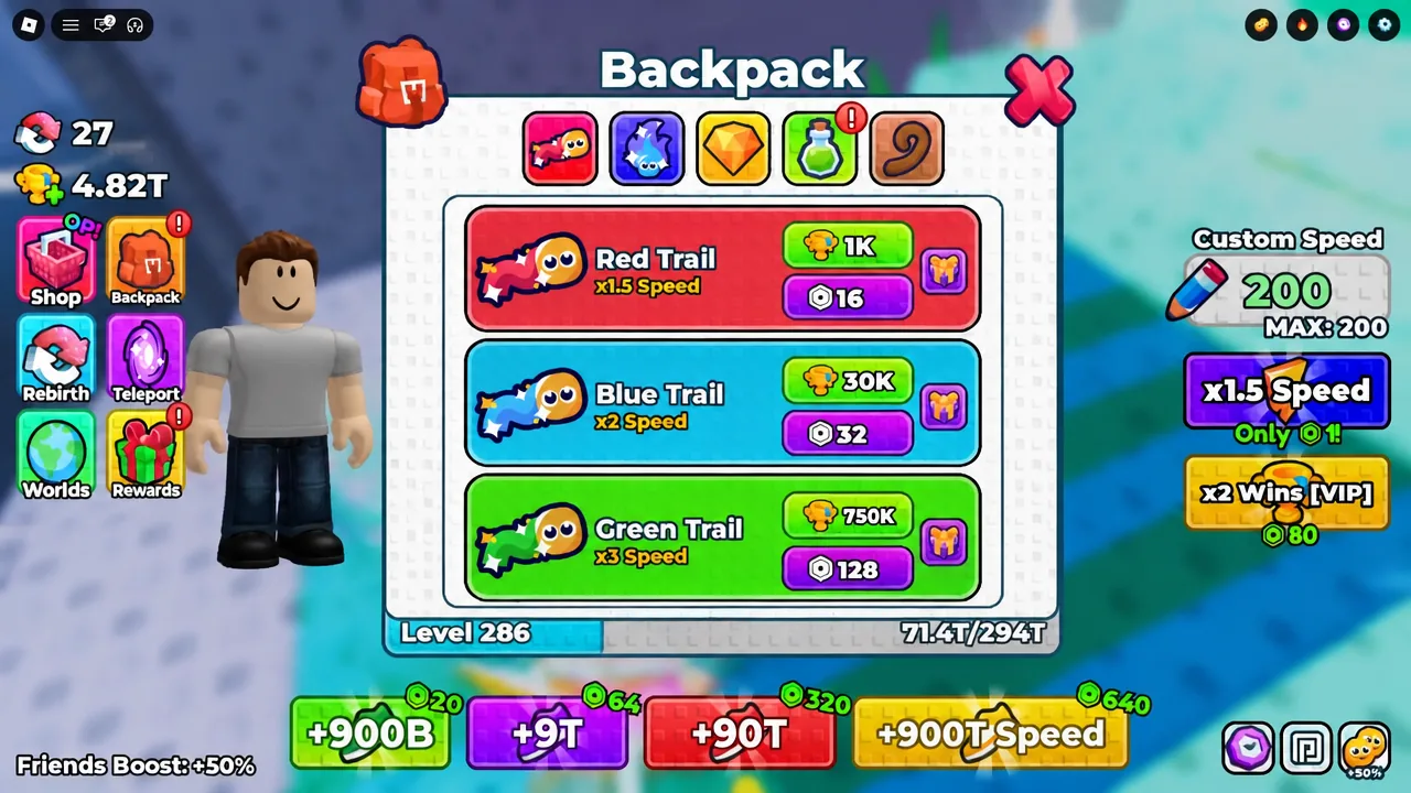 Code redeemed confirmation with the x2 Wins Potion added to the backpack
