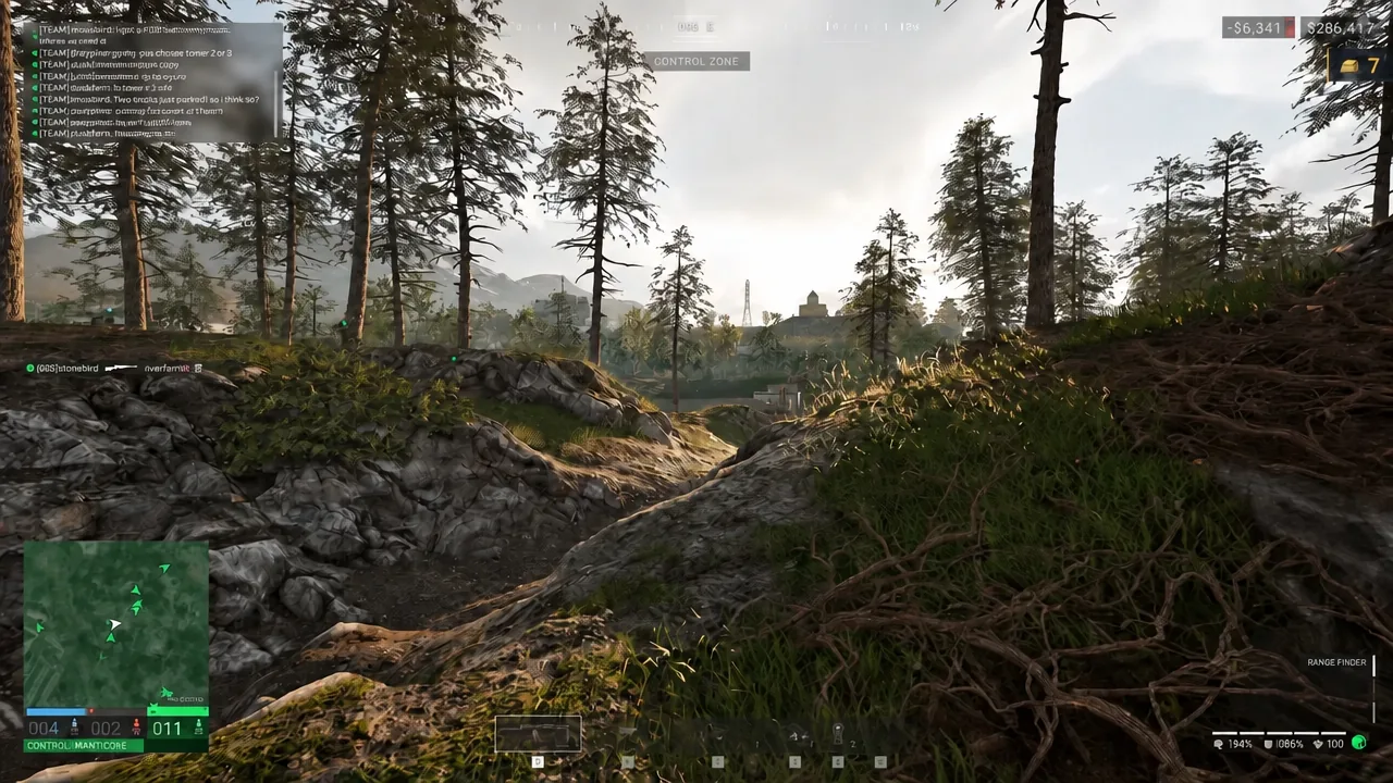Control Zone gameplay with the minimap and team status HUD while holding the capture area