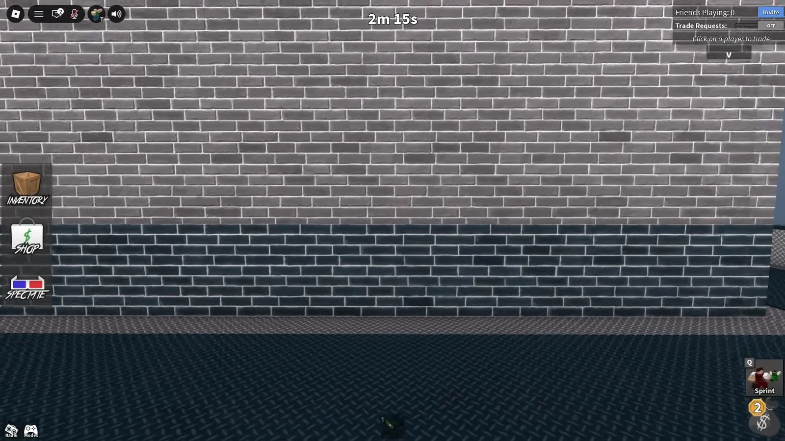 MM2 in-game view showing Inventory, Shop and Spectate buttons on the left with the round timer counting down