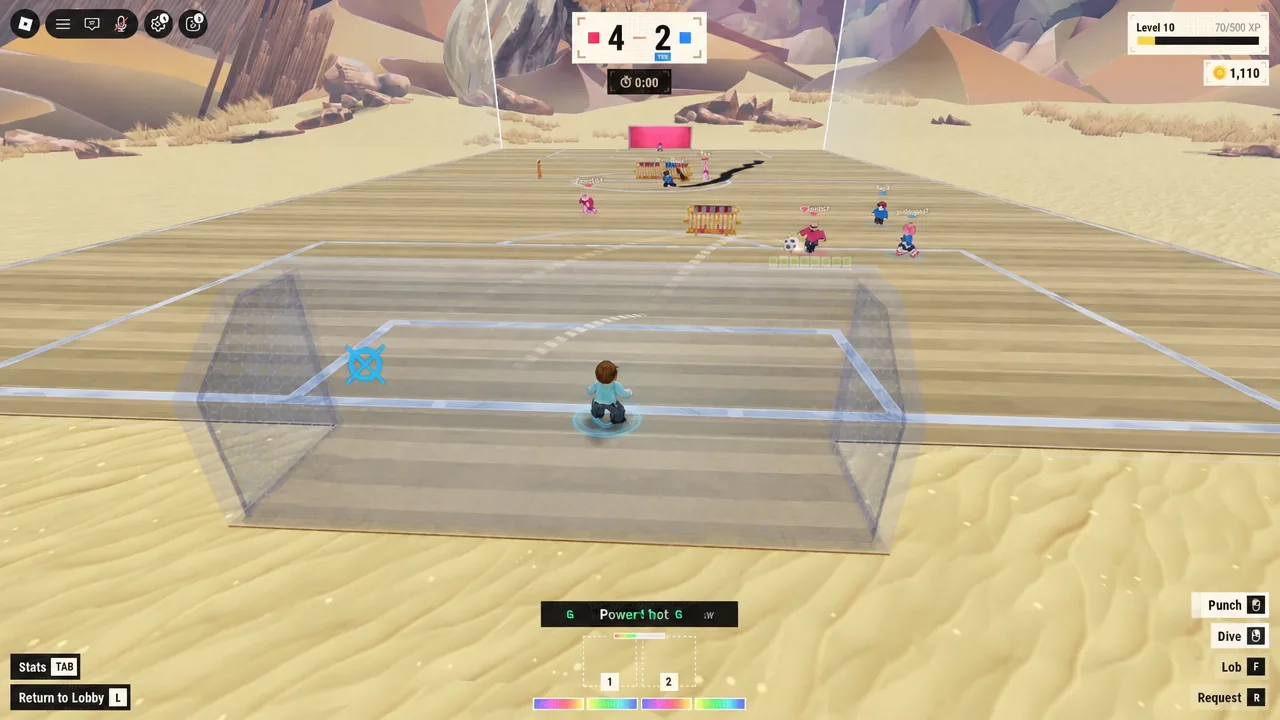 Match HUD with the power shot prompt bound to G active as a player winds up a shot