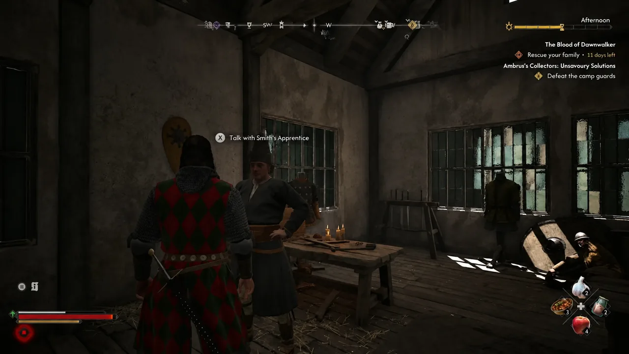 Interaction prompt to talk with the Smith's Apprentice inside the shop