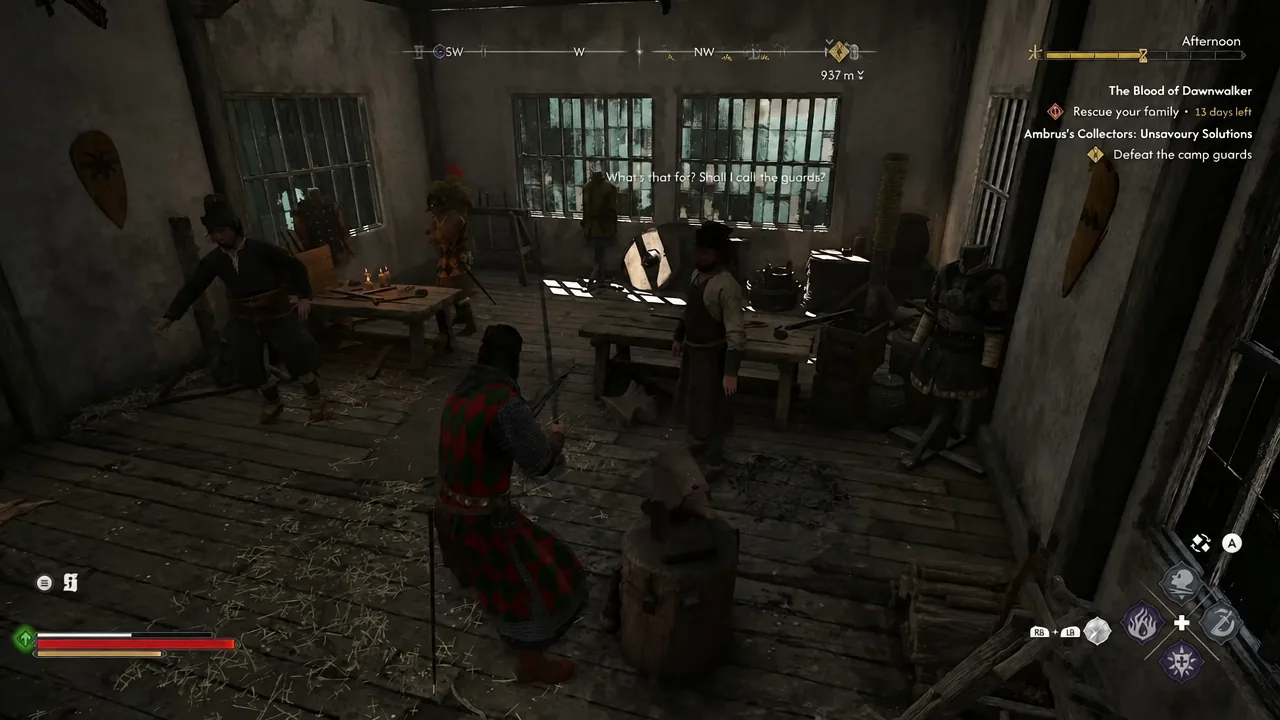 Combat inside the shop with armed guards and an on-screen objective to defeat them