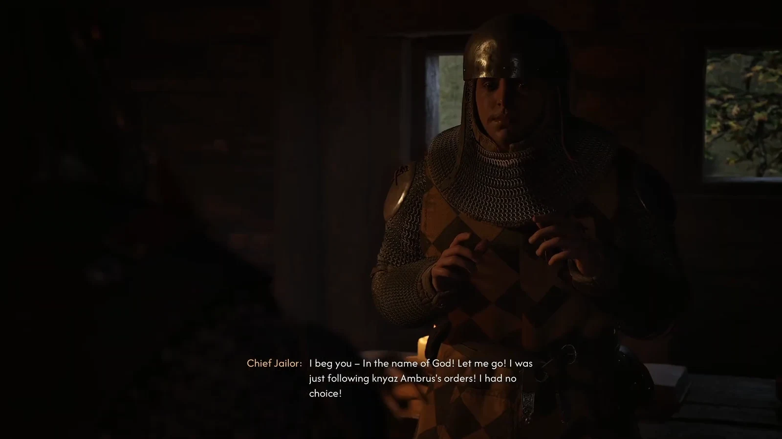 The Chief Jailor pleading for his life inside the locked cabin