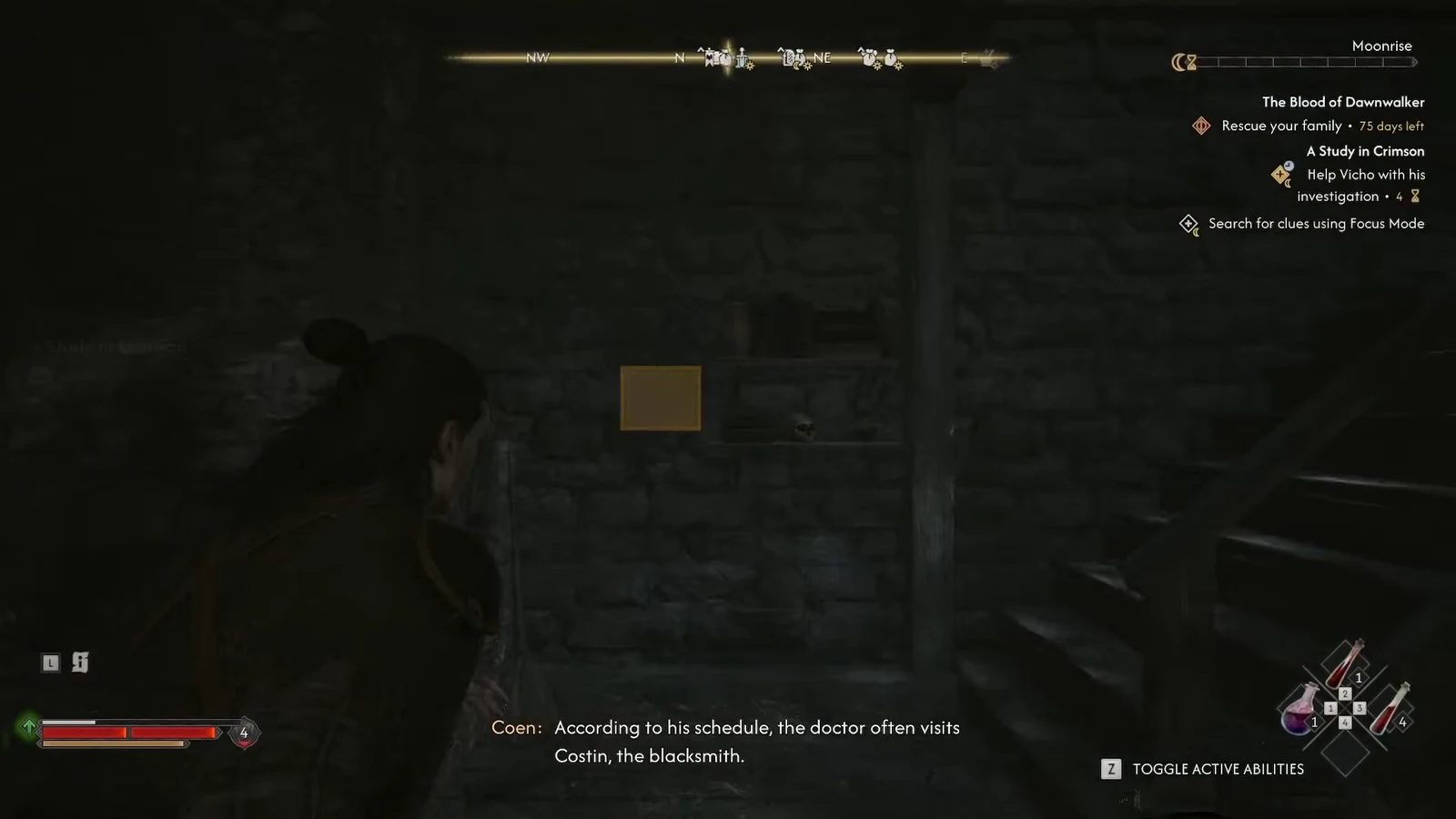 Focus Mode highlighting an object on the wall inside the doctor's house