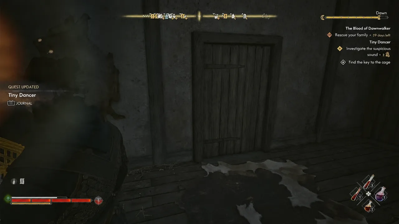Tiny Dancer objective updated to find the cage key while standing in front of a wooden door