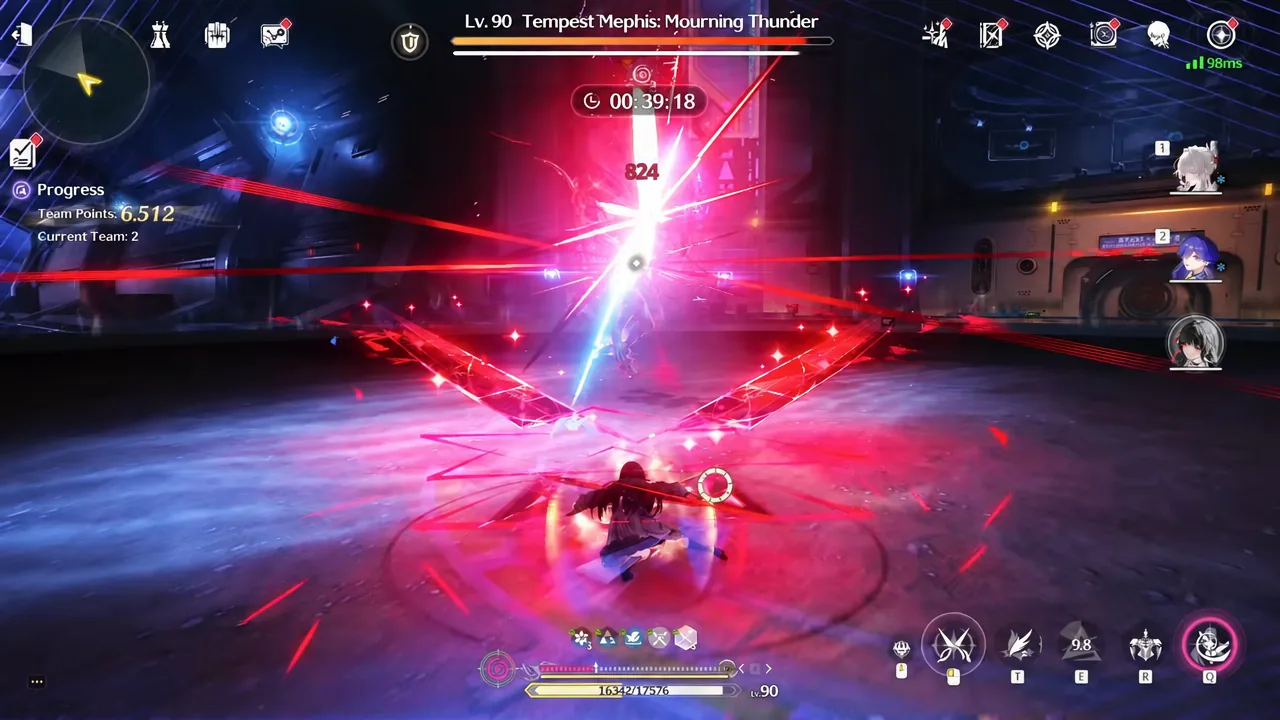 Attacking Lv. 90 Tempest Mephis: Mourning Thunder with the boss health bar and challenge timer active