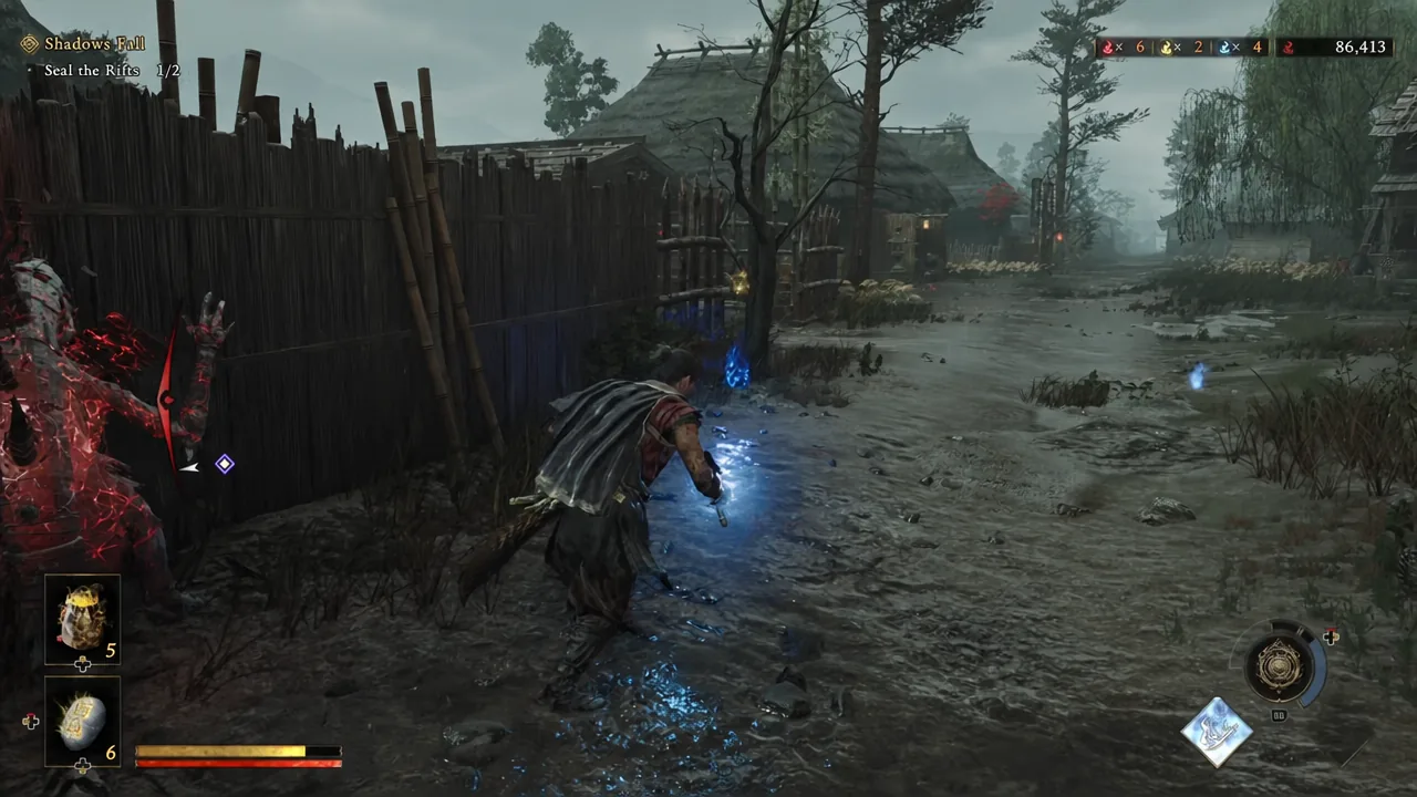 Blue rift highlighted on screen during the Seal the Rifts objective at one of two