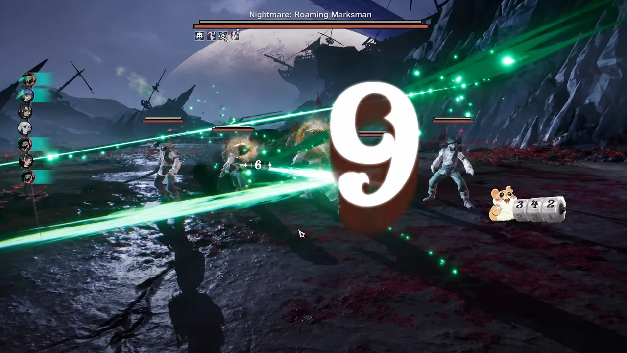 Nightmare Roaming Marksman fight with an enemy weakness number 9 highlighted on screen