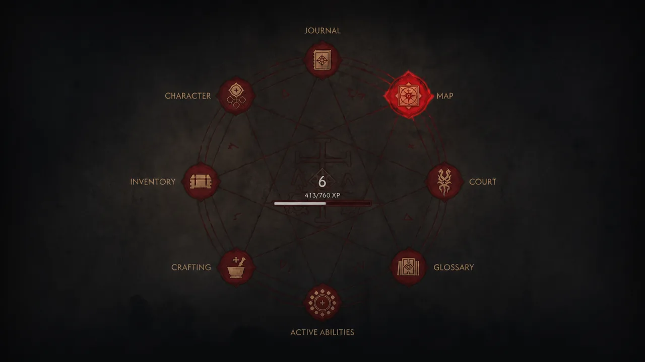 Journal menu open with the Map option highlighted before locating the Kobold Nest