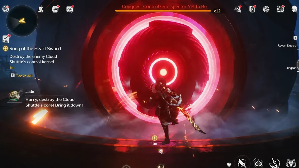 Player attacking the Cloud Shuttle control kernel during the Song of the Heart Sword quest