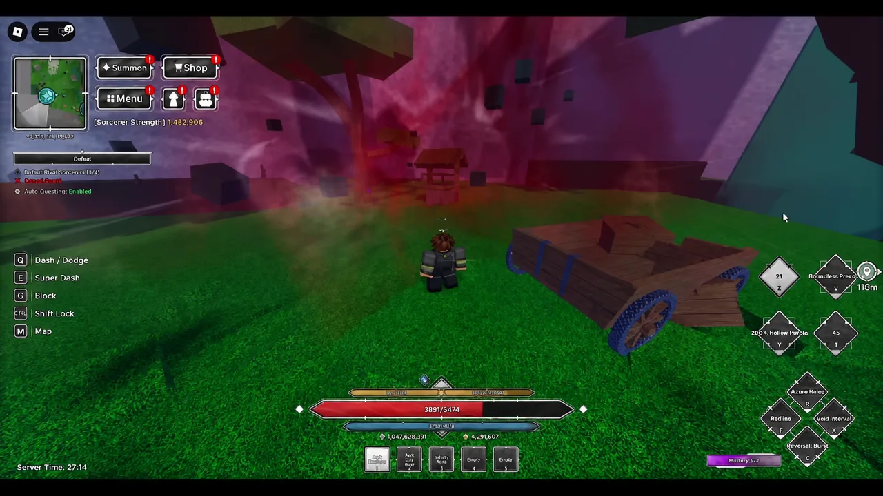 Combat HUD and Defeat objective as the player moves through the area with the aura active