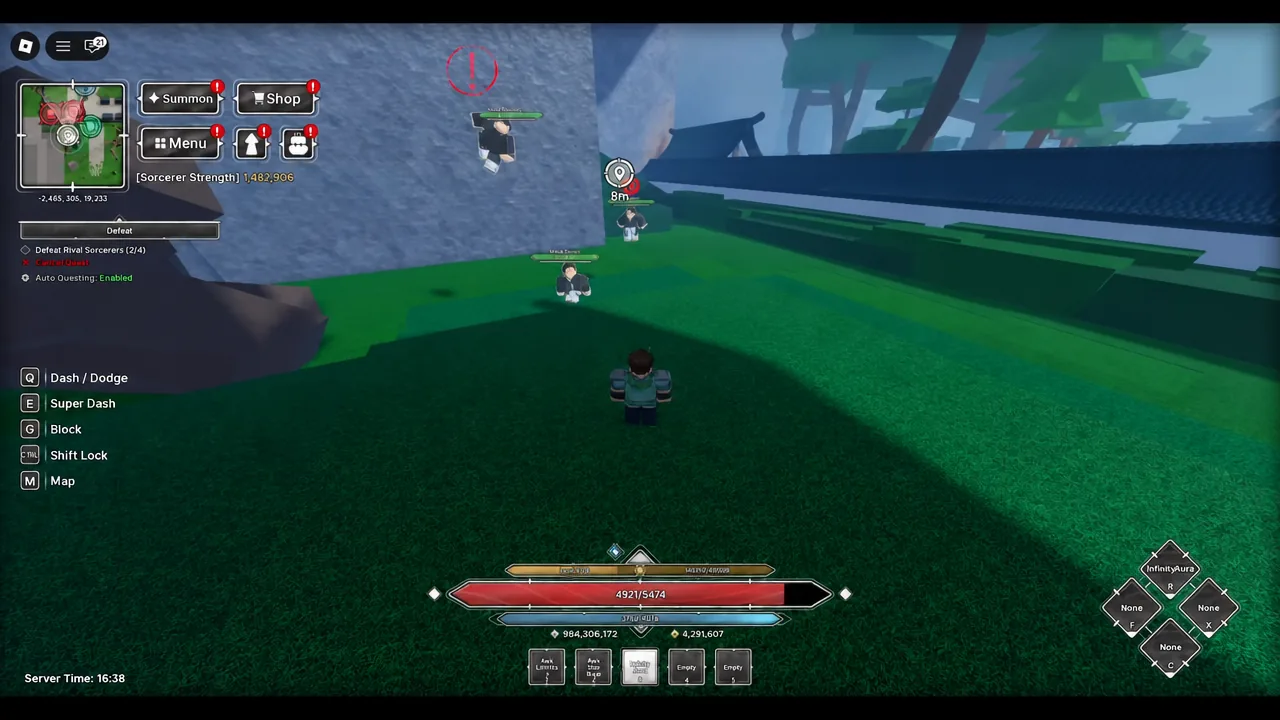 Player closing in on rival sorcerers with a Defeat objective tracked on the HUD