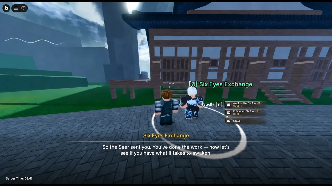 Six Eyes Exchange menu with the Awaken the Six Eyes option selected