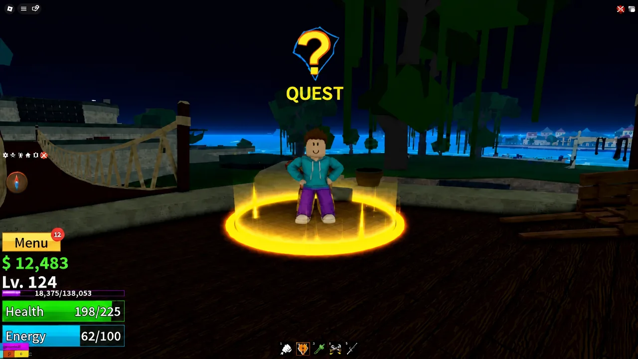 Quest marker above the Adventurer NPC standing in a glowing interaction ring