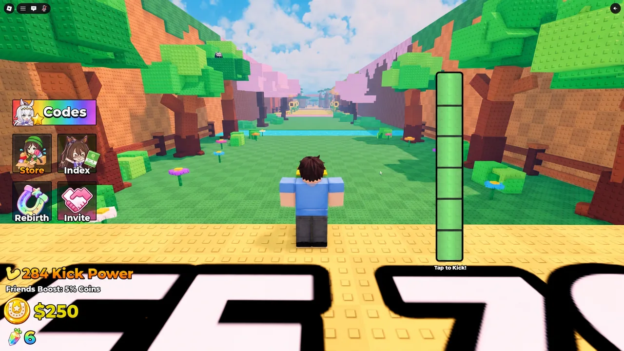 The Tap to Kick power meter filling above the player before a launch down the track