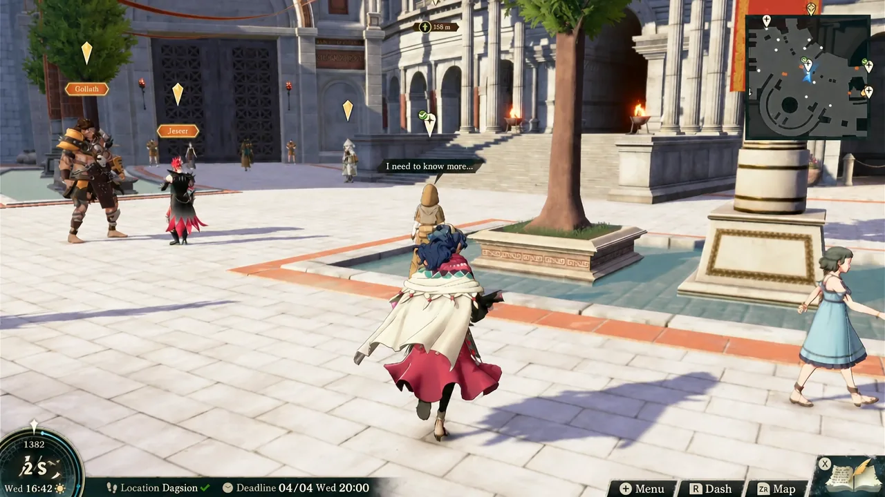 Interaction prompt reading I need to know more appears while approaching an NPC in Dagdion