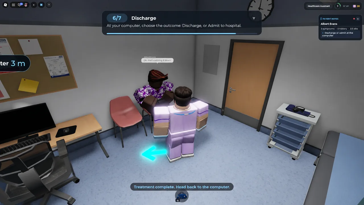 Discharge screen offering the choice between discharging the patient or admitting them to hospital