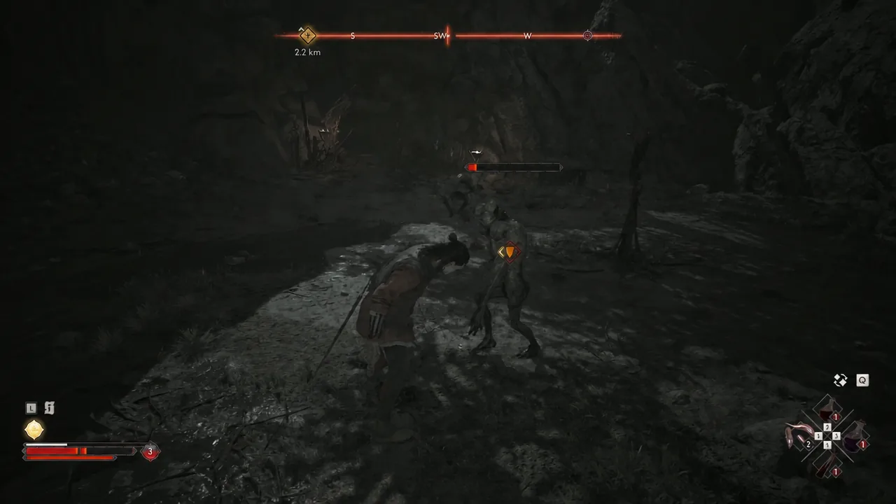 Melee attack landing on a Kobold whose health bar is almost empty inside the den