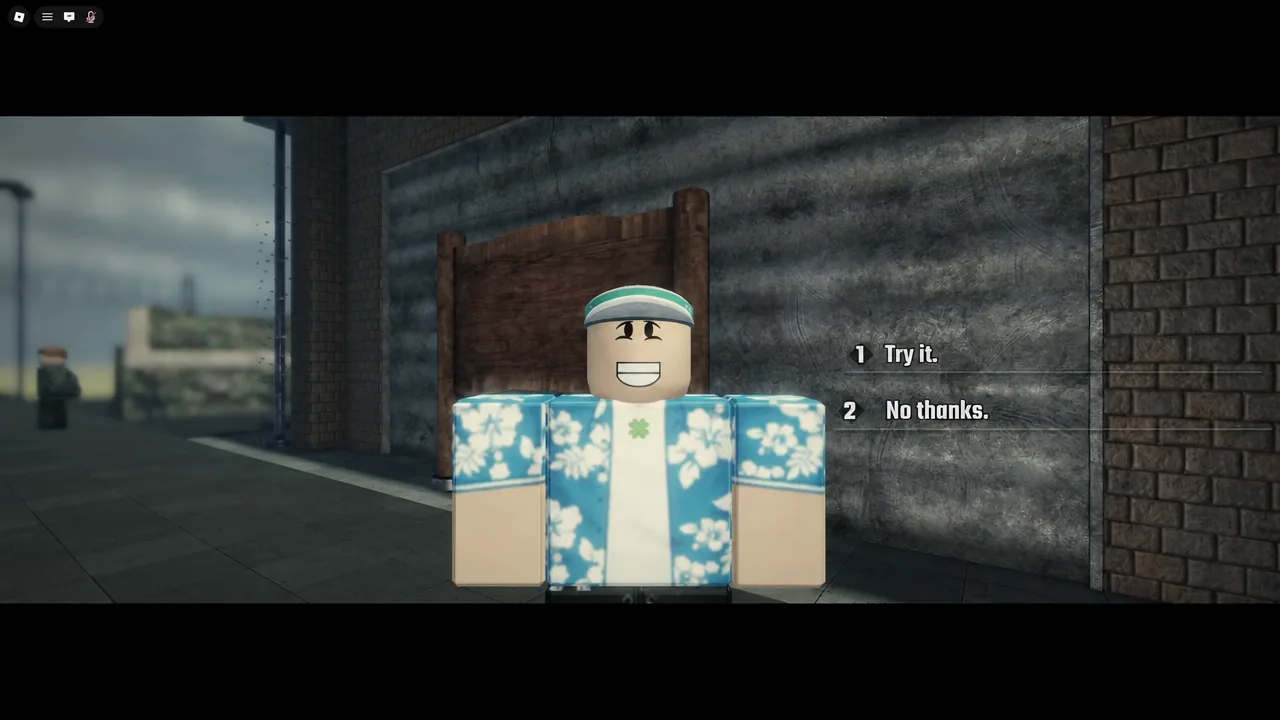 Dialogue prompt offering the options 1 Try it and 2 No thanks during an NPC conversation