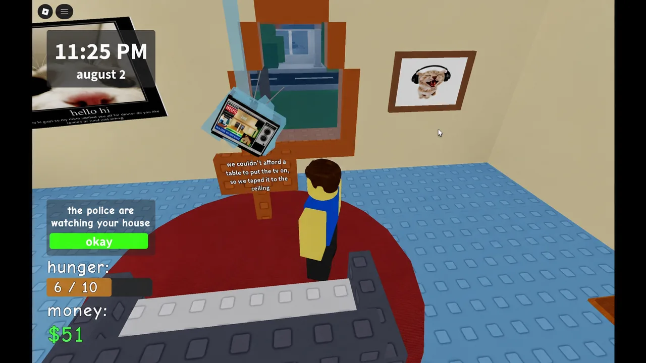 In-game alert reading the police are watching your house with a green Okay button