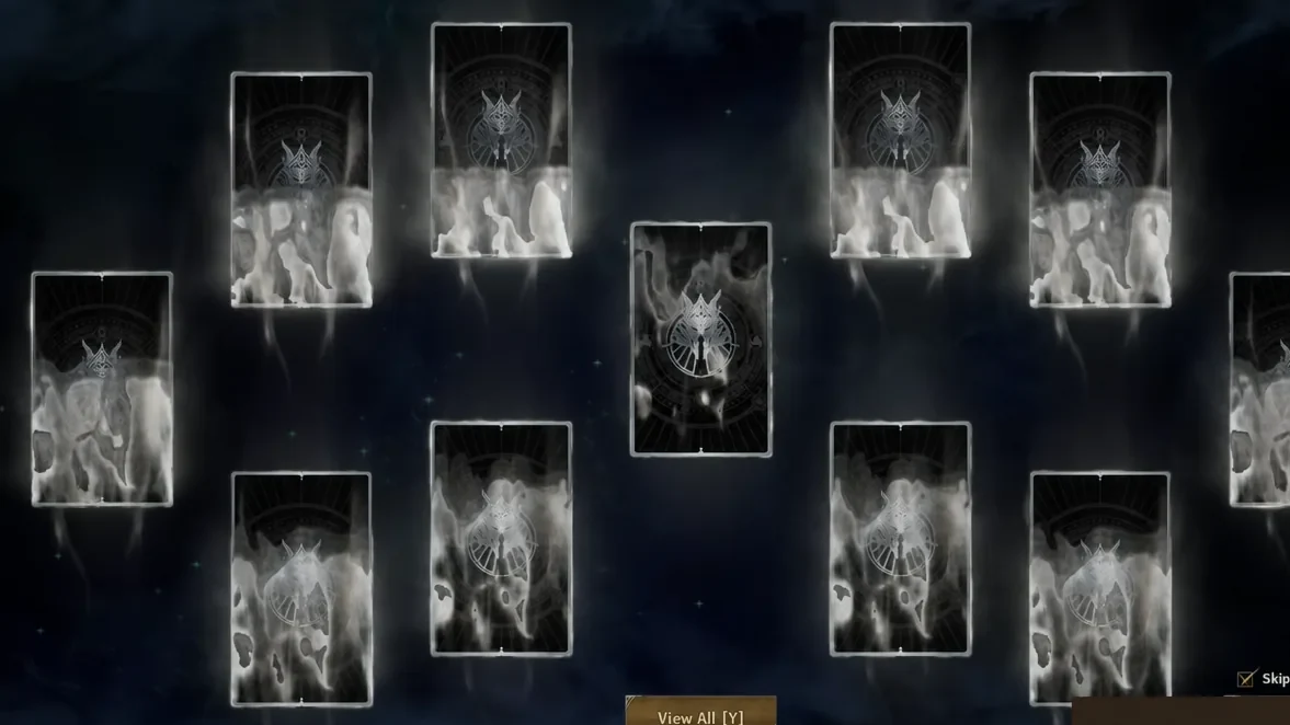 Summon card reveal screen with the View All button highlighted during an 11x pull