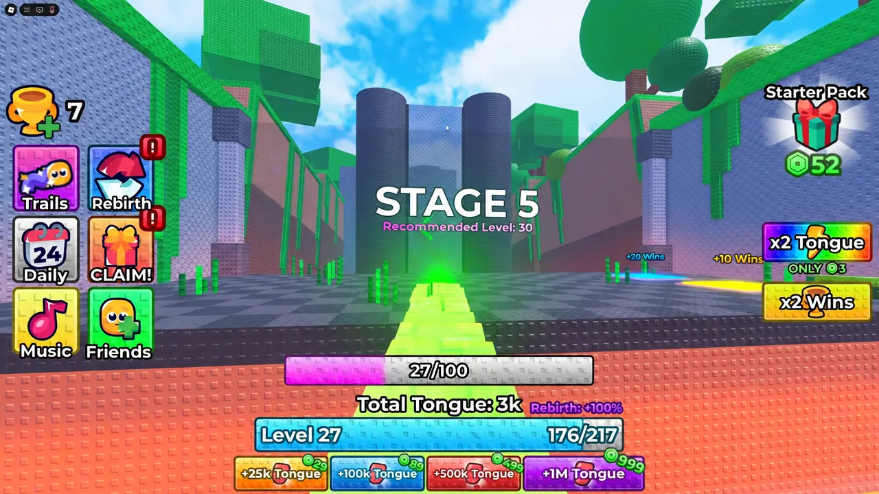 Stage 5 corridor run with the level and tongue meters filling on the HUD