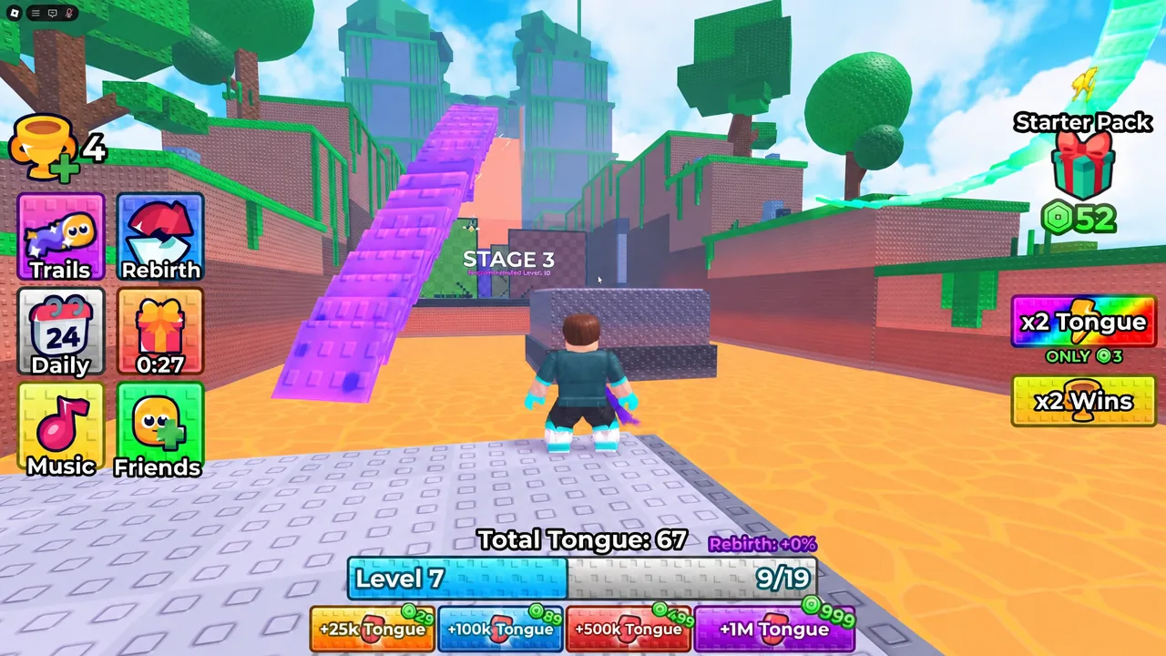 Player approaching the purple ramp inside Stage 3 of the obstacle course
