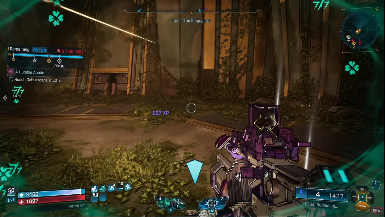First-person view mid-reload during the Lair of the Subjugator encounter