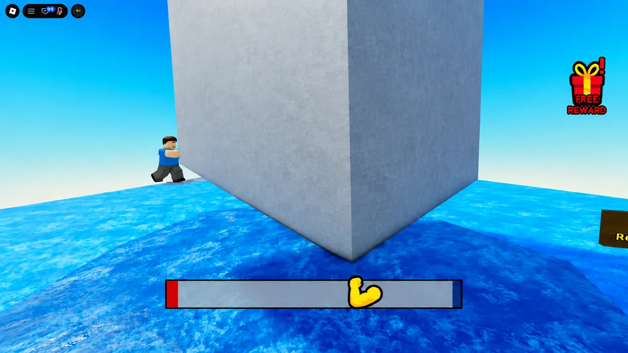Avatar walking around a heavy concrete cube with the training interface visible along the bottom