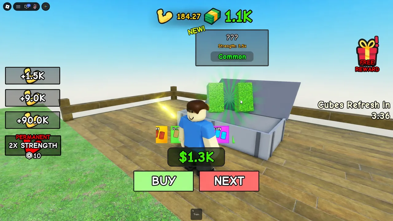 Avatar training beside a cube in Lift a Cube with an equipped arm material