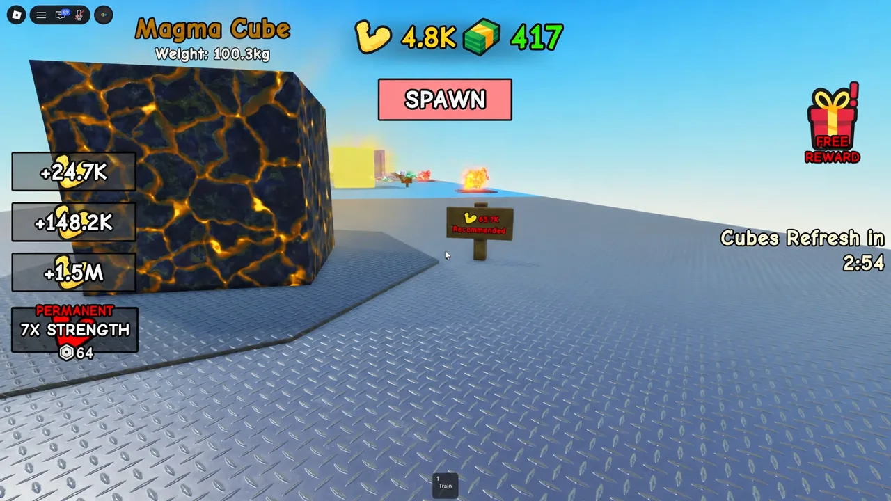Magma Cube readout on the Lift a Cube map with the SPAWN button visible