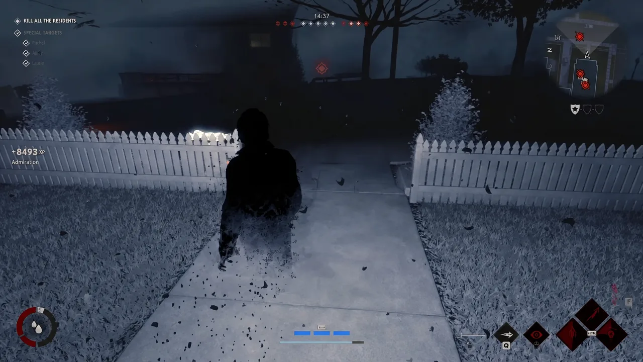 Michael walking along a path toward objective markers while hunting the remaining residents