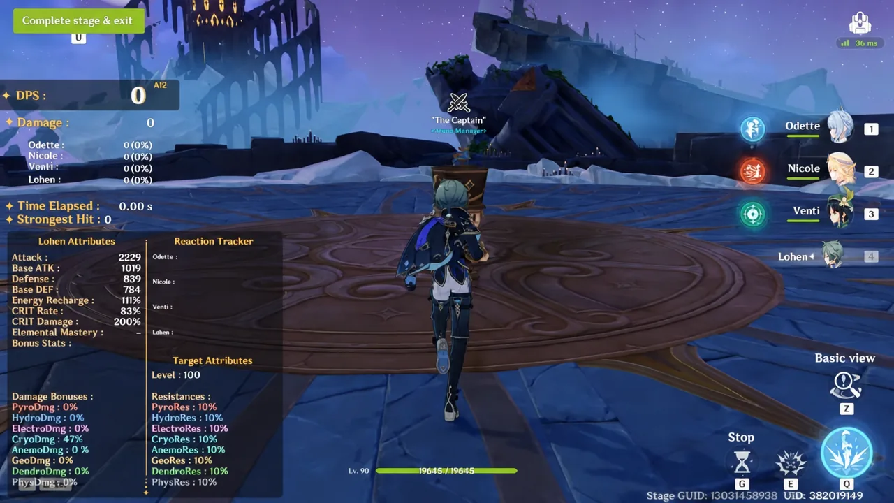 Combat stage screen with the Complete stage and exit button highlighted